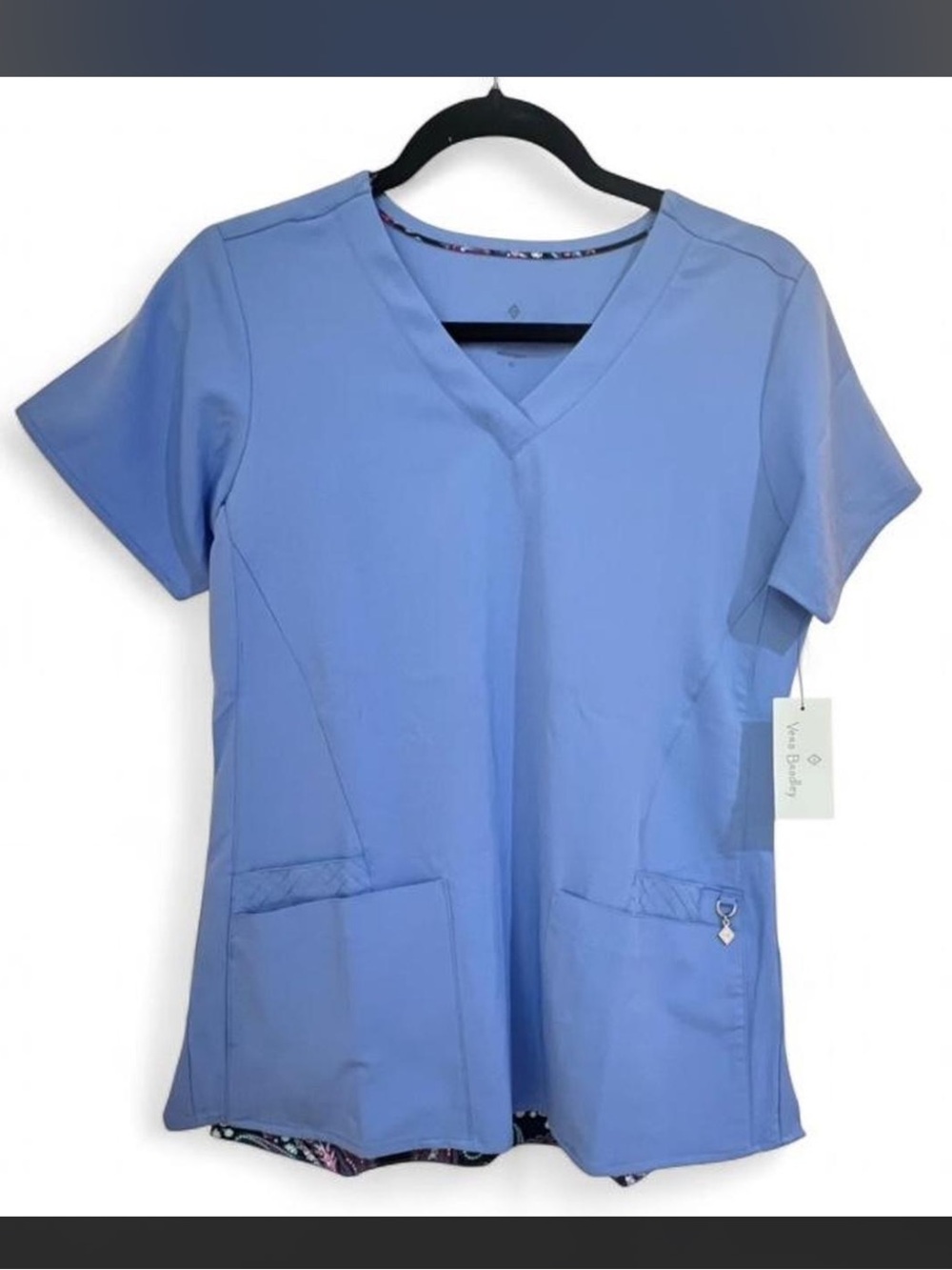 Vera Bradley Light Blue V-Neck Short Sleeve Scrub Top